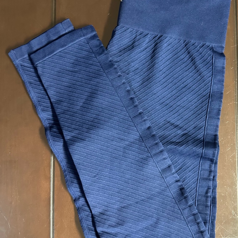 Navy Blue Ribbed Leggings